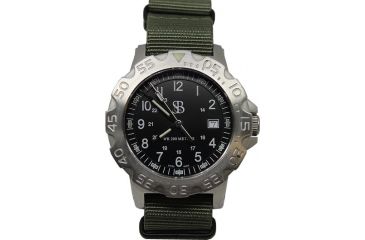 Image of Smith&amp;Bradley Ltd. Sans-13 Stainless Steel 42mm Watch, Black-Silver Face/OD Green NATO Band Sans-stainless-ODNATO