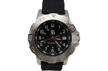 Image of Smith&amp;Bradley Ltd. Sans-13 Stainless Steel 42mm Watch, Black-Silver Face/Rubber Black Band Sans-stainless-RBS