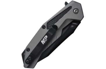 Image of Smith &amp; Wesson M&amp;P Linerlock Folding Knife, 2.75 in, Black Stainless Steel, Rubberized Aluminum, Black/Gray Handle, 3.75in Closed, Thumb Stud, Pocket Clip, 1100040