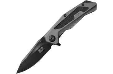 Image of Smith &amp; Wesson M&amp;P Linerlock Folding Knife, 2.75 in, Black Stainless Steel, Rubberized Aluminum, Black/Gray Handle, 3.75in Closed, Thumb Stud, Pocket Clip, 1100040