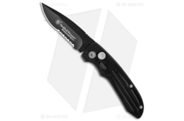 Image of Smith &amp; Wesson Mini Extreme Ops Automatic Folding Knife, 2.50in, 440 Stainless Steel, Drop Point Blade, Aluminum Black Handle, Black/Black, 6.125in, BHQ-194661