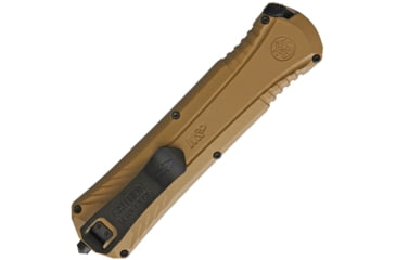 Image of Smith &amp; Wesson Out The Front A/O Folding Knife, 5.25in Closed, 3.25in Black Oxide Coated Double Edge Aus-8 SS Blade, Tan Aluminum Handle, 1092050