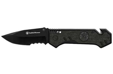 Image of Smith &amp; Wesson S&amp;W M&amp;P Border Guard Assisted Opening Folding Knife, 3.5in, Carbon Sreel, Drop Point, Black Handle, Black, 1237360