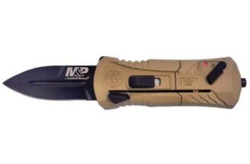 Image of Smith &amp; Wesson M&amp;P Compact OTF Automatic Folding Knife, 1.9in, Steel, Spear Point, FDE Handle, Black, 1237421