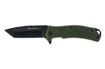 Image of Smith &amp; Wesson Spring Assisted Folding Knife w/Bottle Opener, 3in, Stainless Steel, Tanto Blade, OD Green Polymer Handle, 1208879