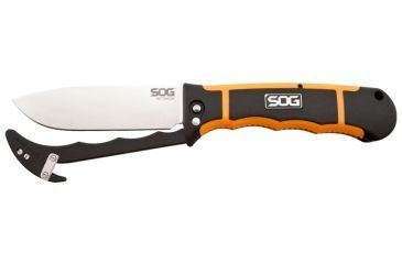 Image of SOG Specialty Knives &amp; Tools 4.5 in. RotoHook Straight-Edge Fixed Steel Drop Point Blade Knife and Guthook, Satin Finish, Orange HT101L-CP