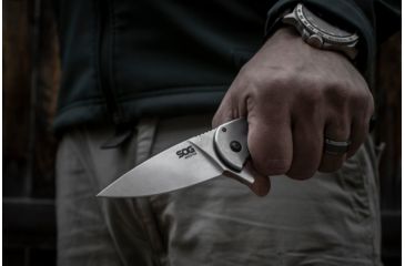 Image of SOG Specialty Knives &amp; Tools Aegis FLK 3.38in Folding Knife, Stonewashed Drop Point Blade, Stainless Steel, 14-41-02-42