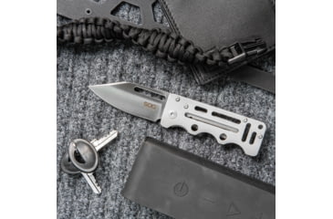 Image of SOG Specialty Knives &amp; Tools Cash Card Folding Knife, 2.75in, 8Cr13MoV Stainless Steel Blade, Clip Point, Silver, Stainless Steel Handle, Silver, SOG-EZ1-CP