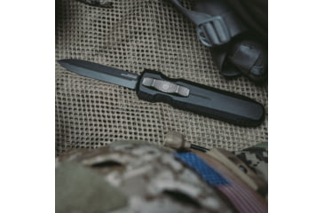 Image of SOG Specialty Knives &amp; Tools Pentagon Blackout OTF Automatic Folding Knife, 3.75in, S35VN Stainless, Spear Point Blade, Black TiNi, Black Aluminum Handle, 15-61-01-57