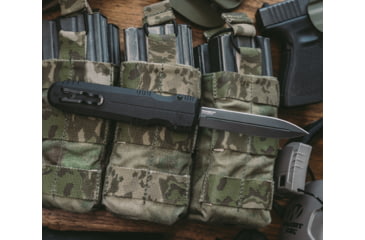 Image of SOG Specialty Knives &amp; Tools Pentagon Blackout OTF Automatic Folding Knife, 3.75in, S35VN Stainless, Spear Point Blade, Black TiNi, Black Aluminum Handle, 15-61-01-57