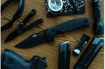 Image of SOG Specialty Knives &amp; Tools SEAL XR Flipper 3.9in Folding Knife,TiNi S35VN Clip Point Blade, Black, 12-21-01-57