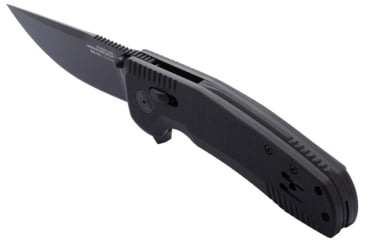 Image of SOG Specialty Knives &amp; Tools Tac XR Blackout Automatic Folding Knife, D2 Tool Steel, Partially Serrated, Black TiNi, Black Anodized Aluminum Handle, 12-38-01-57