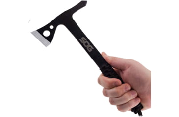 Image of SOG Specialty Knives &amp; Tools Throwing Hawk, 10.75in Overall, 4.75in Black Finish 3Cr13 Stainless Axe Head w/ 1.75in Cutting Edge, OD Green Cord Wrapped Handle, Nylon Belt Sheath, SOG-TH1005BX