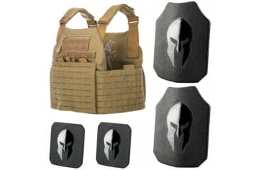 Image of Spartan Armor Systems AR550 Level III+ Medium ESAPI Achilles Package, 9.5in x 12.5in, Single-Curved, Encapsaloc, Coyote Brown, SAAR55095x125SHSCFCPKGACCB