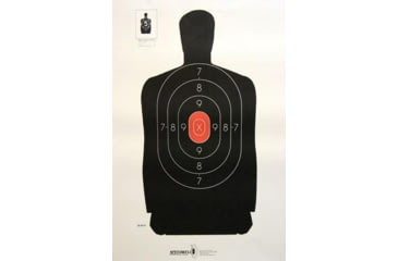 Image of Speedwell Targets Official NRA Police Qualification Silhouette 25 yd. Police Silhouette Reduced - Red Center, Pack of 100 Targets, B 34 G