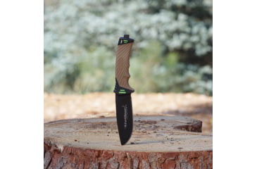 Image of StatGear Surviv-All Outdoor Camping Knife w/ Firestarter &amp; Sharpening Stone, 4.25in, 440 Stainless Steel, Full Tang, Rubber, Brown, 99416