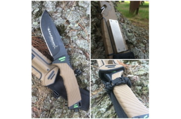 Image of StatGear Surviv-All Outdoor Camping Knife w/ Firestarter &amp; Sharpening Stone, 4.25in, 440 Stainless Steel, Full Tang, Rubber, Brown, 99416