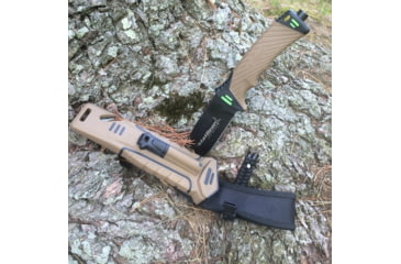 Image of StatGear Surviv-All Outdoor Camping Knife w/ Firestarter &amp; Sharpening Stone, 4.25in, 440 Stainless Steel, Full Tang, Rubber, Brown, 99416