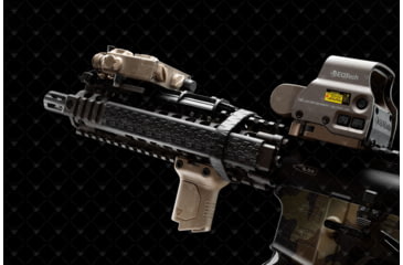 Image of Strike Industries Angled Vertical Short Grip with Cable Management for 1913 Picatinny Rail, FDE, SI-AR-CMAG-RAIL-S-FDE