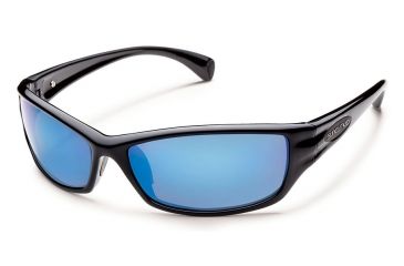 Image of Suncloud Hook Sunglasses Black Frame Blue Mirror Polarized Polycarbonate Lens S-HKPPUMBK