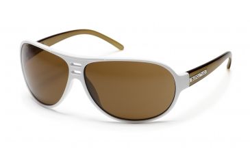 Image of Suncloud Joy Ride Sunglasses with White-Olive Frames, Brown Lenses