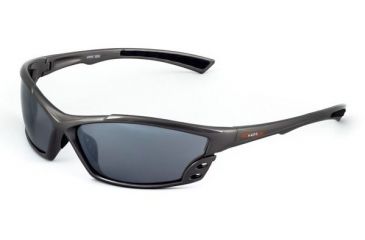 Image of Survival Optics Sunglasses Wraps/Viper Sunglasses, Metallic Gray/Black Nose and Tip Pads Frame, SOS Logo, Pc Decenter Smoke-fm Lens 3231