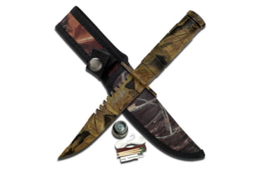 Image of Survivor Fixed Blade Knives w/Compass and Survival Kit, 4.25 in, 3Cr13 Stainless Steel Stainless Steel, Bowie, Camo, HK-690CA
