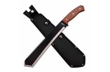 Image of Survivor SV-MHT002W Machete, 14in, 3CR13 Stainless Steel, Tanto, Steel/Black Blade, Pakkawood Handle, Brown, SV-MHT002W