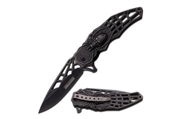 Image of TAC Force Folding Blade, 3.75in, Stainless Steel Blade, Black Stonewashed Stamped Spider Web Handle TF-856SW