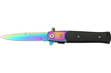 Image of Tac Force Lil Milano A/O Fold Knife, rainbow finish SS blade, Black checkered Alum. handle TF438RB