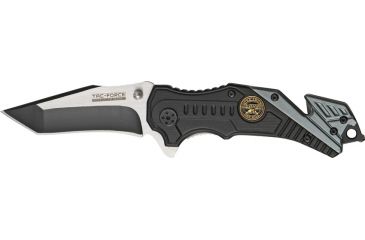 Image of Tac Force Rescue Sniper A/O Fold Knife, partially black SS A/O modified tanto blade, Black Alum. handles w/ gray trim TF640SN