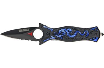 Image of Tac Force Small Speed Fold Knife, black HC SS A/O Dagger, blue anodized laser CO of drago handle TF707BLS