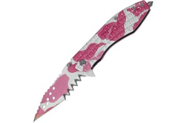 Image of Tac Force Speed Assist Shark Fold Knife 4.25in., SS A/O blade w/ large tooth serrations, Digi pink and white camo blade and handle TF729DPS