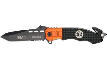 Image of Tac Force Speed Rescue Fold Knife 5in, black SS PS A/O blade, Black Comp. handles w/ orange Alum. trim TF740EM