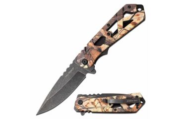 Image of TAC Force TF-1019GY Spring Assisted Knife, 3.75in, 3CR13 Stainless Steel, Spear Point, Stonewashed Blade, Aluminum Handle, Green Camo, TF-1019GY