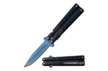 Image of TAC Force TF-528BL Spring Assisted Knife, 3.75in, 3CR13 Stainless Steel, Spear Point, Blue Blade, Aluminum Handle, Black, TF-528BL