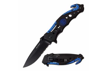 Image of TAC Force TF-723BL Spring Assisted Knife, 3.25in, Stainless Steel, Drop Point, Half-Serrated, Black Blade, Aluminum Handle, Black/Blue, TF-723BL