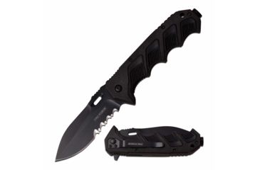 Image of TAC Force TF-942BK Spring Assisted Knife, 3.75in, 3CR13 Stainless Steel, Spear Point, Half-Serrated, Black Blade, Rubber/Plastic Handle, Black, TF-942BK