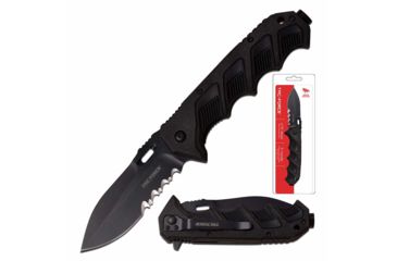 Image of TAC Force TF-942BKCS Spring Assisted Knife, 3.75in, 3CR13 Stainless Steel, Spear Point, Half-Serrated, Black Blade, Rubber/Plastic Handle, Black, TF-942BKCS