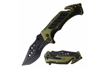 Image of TAC Force TF-954BGN Spring Assisted Knife, 3.5in, 3CR13 Stainless Steel, Recurved, Black Blade, Aluminum Handle, Black/Green, TF-954BGN