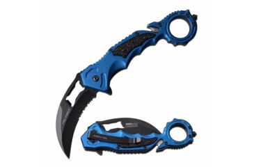 Image of TAC Force TF-972BL Spring Assisted Knife, 3in, 3CR13 Stainless Steel, Karambit, Half-Serrated, Black Blade, Aluminum Handle, Blue, TF-972BL