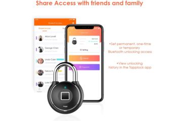 Image of Tapplock One Plus Smart Fingerprint Padlock, Midnight Black, 1000002