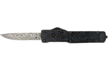 Image of Templar Knife Slim OTF Floral Gloss Knife, 3.5in, Damascus, Teal Aluminum Handle, MAFG34