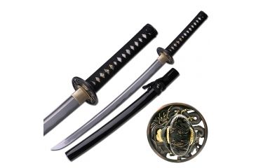 Image of Ten Ryu Fixed Blade, 31.5in, Damascus Steel Blade, Cotton Wrapped Real Ray Skin Handle MAZ-401M