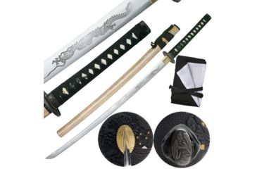 Image of Ten Ryu Fixed Blade, 40.5in, 1045 Carbon Steel Blade, Black Cord Wrapped With Real Ray Skin Handle MC-3054