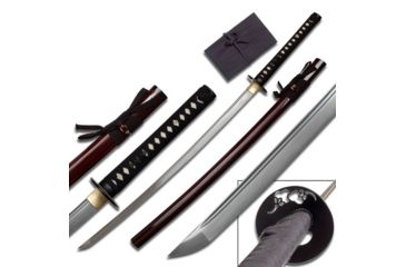 Image of Ten Ryu Fixed Blade, 40.5in, Damascus Steel Blade, Black Cord Wrapped Handle TR-019BG