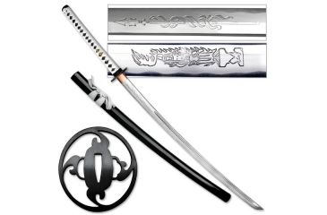 Image of Ten Ryu Fixed Blade, 42in, Carbon Steel Blade, White Leather Wrapped With Real Ray Skin Handle MAZ-014W