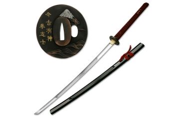 Image of Ten Ryu Fixed Blade, 43.7in, Carbon Steel Blade, Maroon Cotton Wrapped With Real Ray Skin Handle LU-011