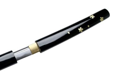 Image of Ten Ryu Sakura Blossom Samurai Sword, 27.5in Hand Forged Carbon Steel w/ Blood Groove, Black Lacquer Handle w/ Gold Sakura Stainless Steel Inlay, MAZ-202