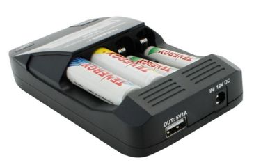 Image of Tenergy TN455 4 Bay USB Intelligent Universal Battery Charger for AA/AAA Li-ion/NiMH/NiCd Rechargeable Batteries,Black, 1455